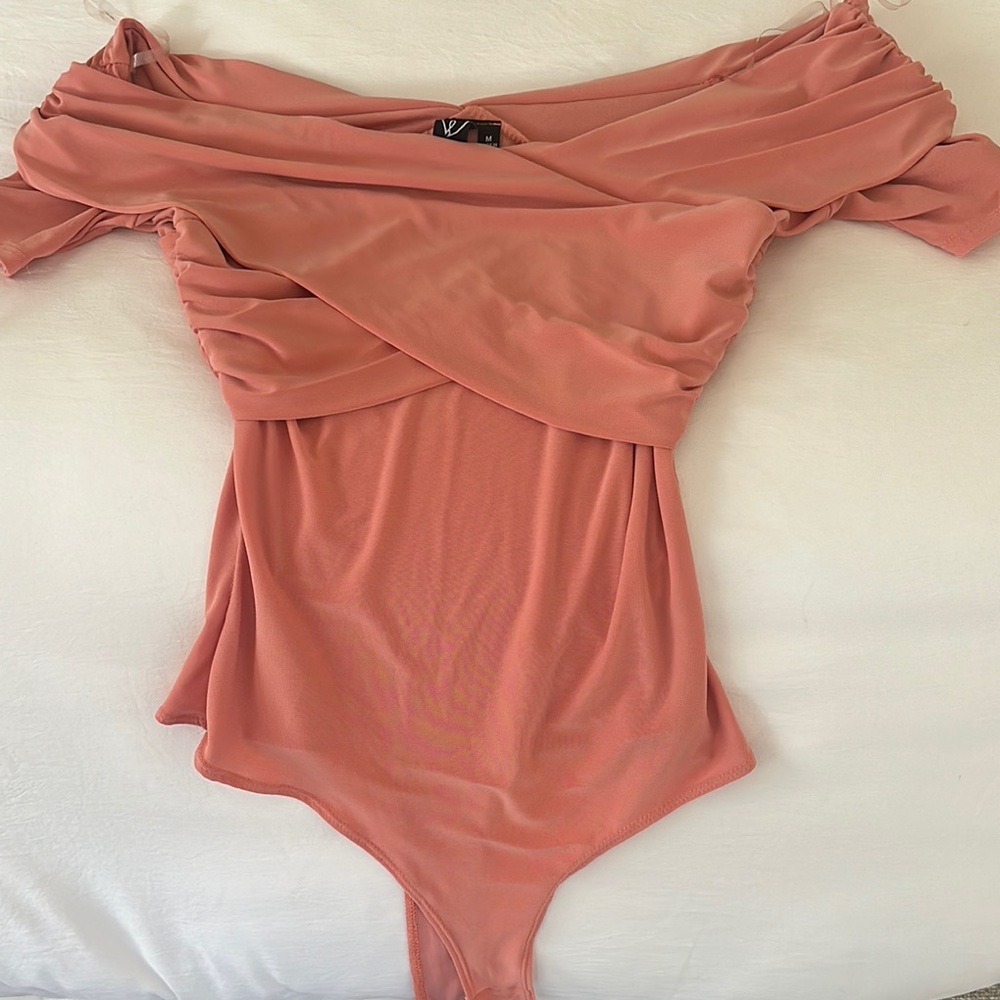 Pink off the shoulder bodysuit